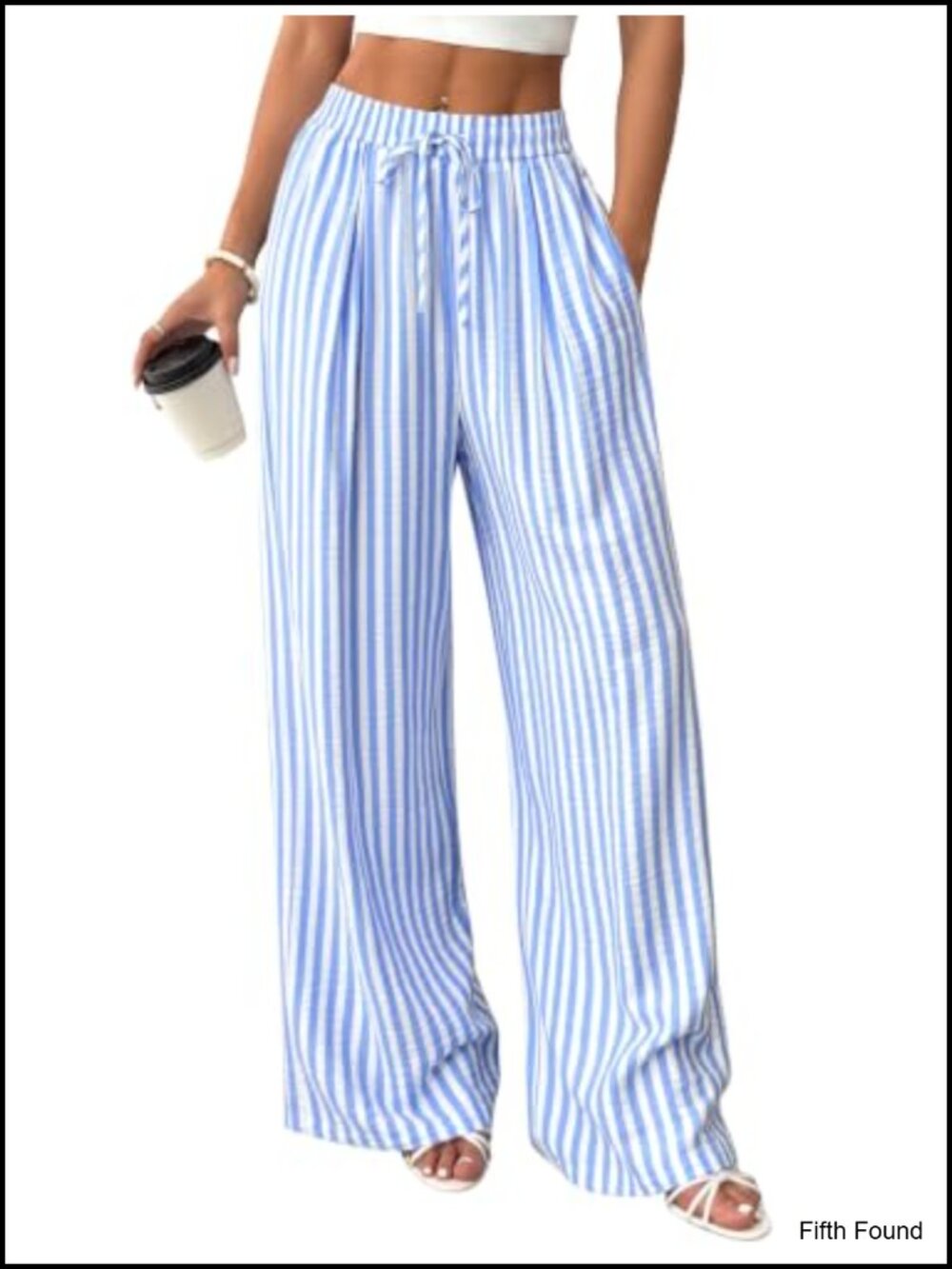 Wide Leg Palazzo Pants Striped Flowy Summer with Pockets